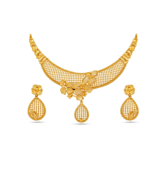 Gold Plated Floral Lattice Necklace Set
