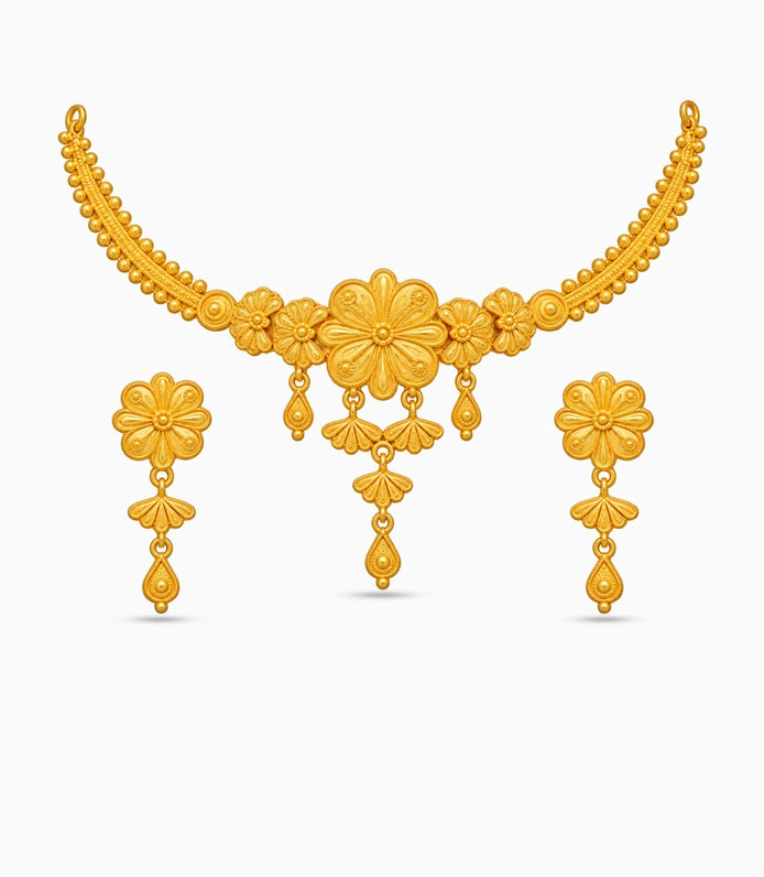 Gold Plated Floral Bloom Choker Set