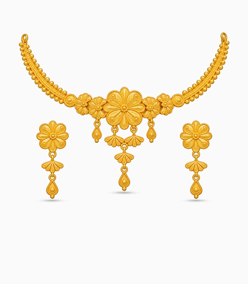 Gold Plated Floral Bloom Choker Set