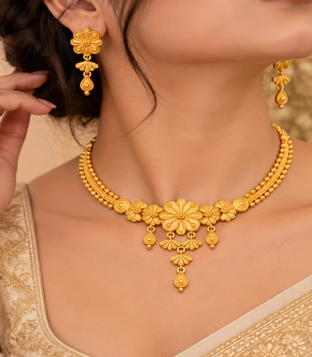 Gold Plated Floral Bloom Choker Set