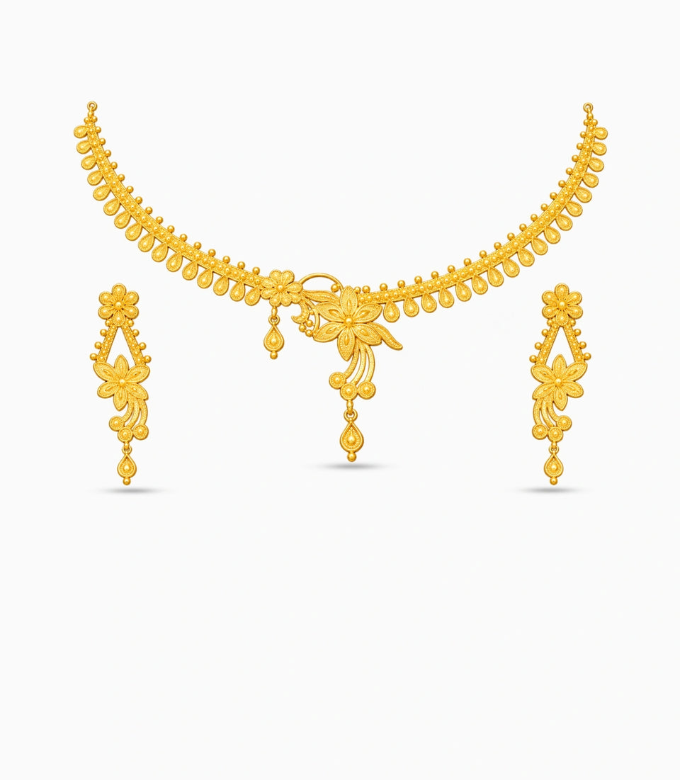 Gold Plated Floral Vine Necklace Set