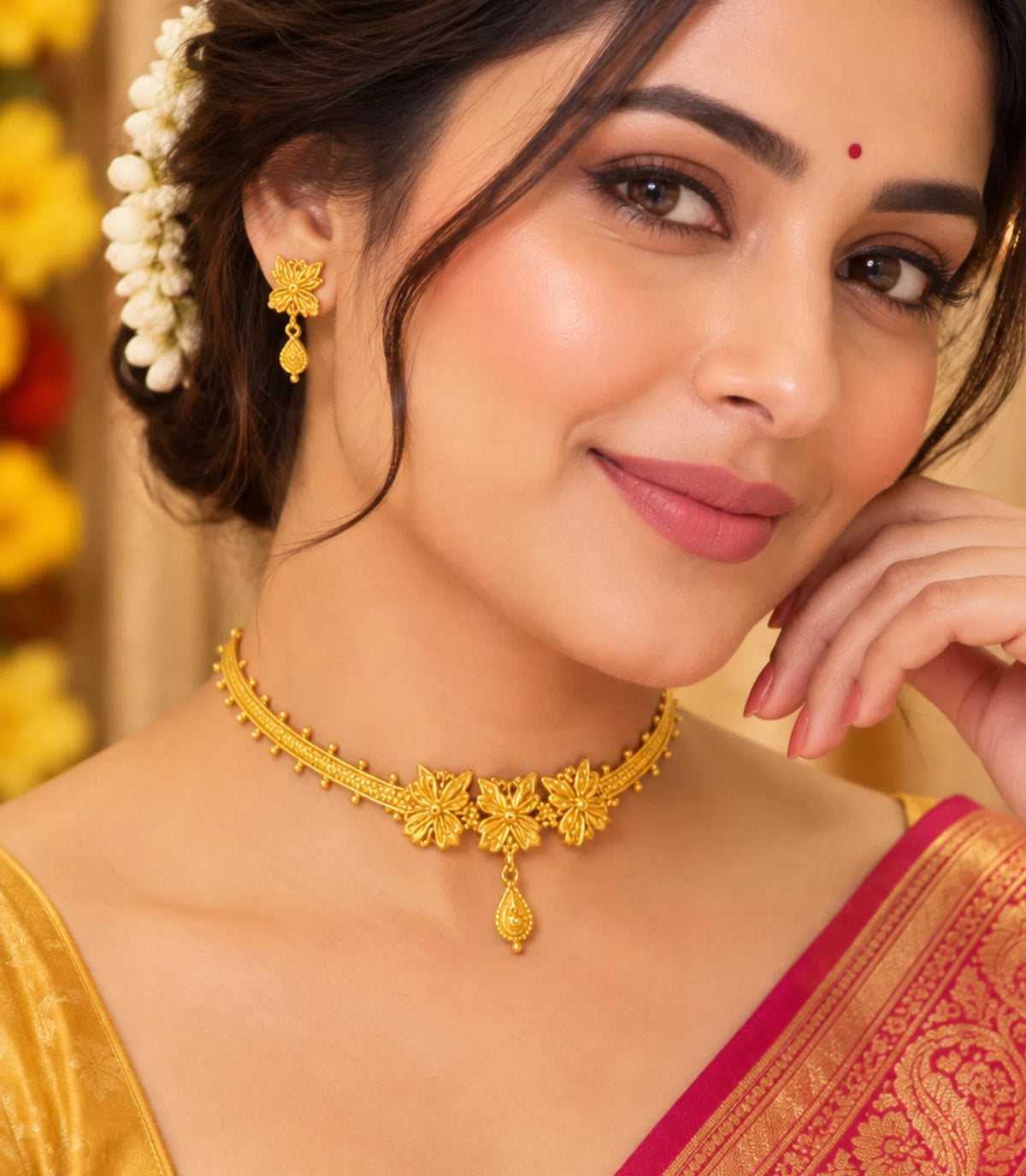 Gold Plated Tripple Floral Choker