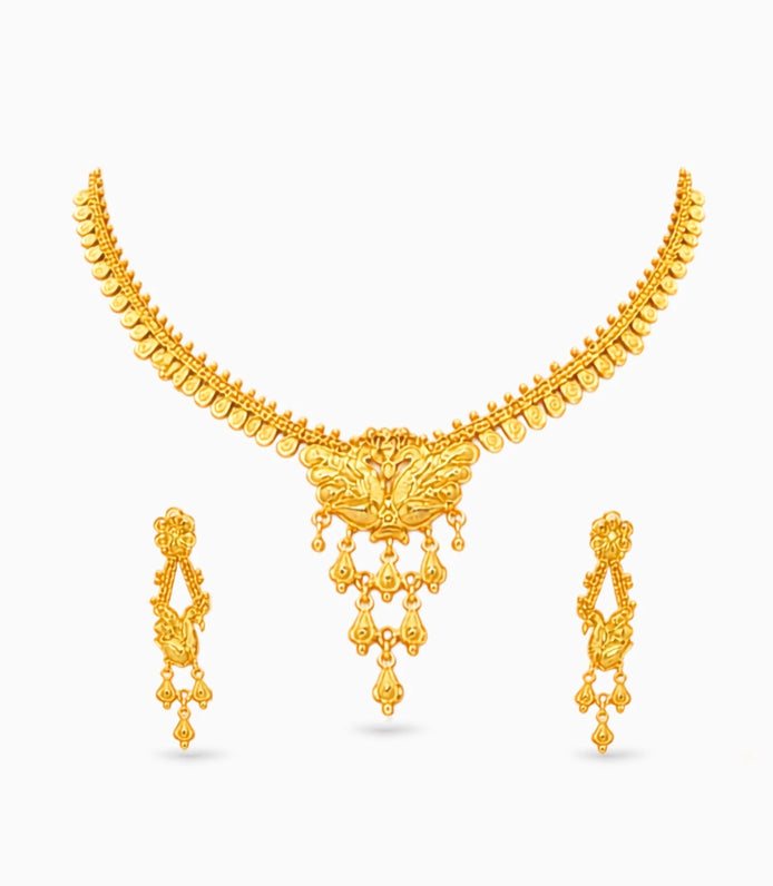 Gold Plated Traditional Peacock Motif Necklace Set