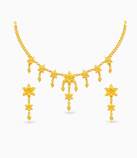 Gold Plated Elegant Floral Motif Necklace Set