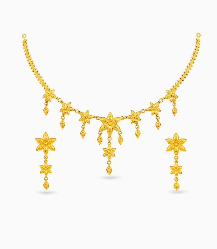 Gold Plated Elegant Floral Motif Necklace Set