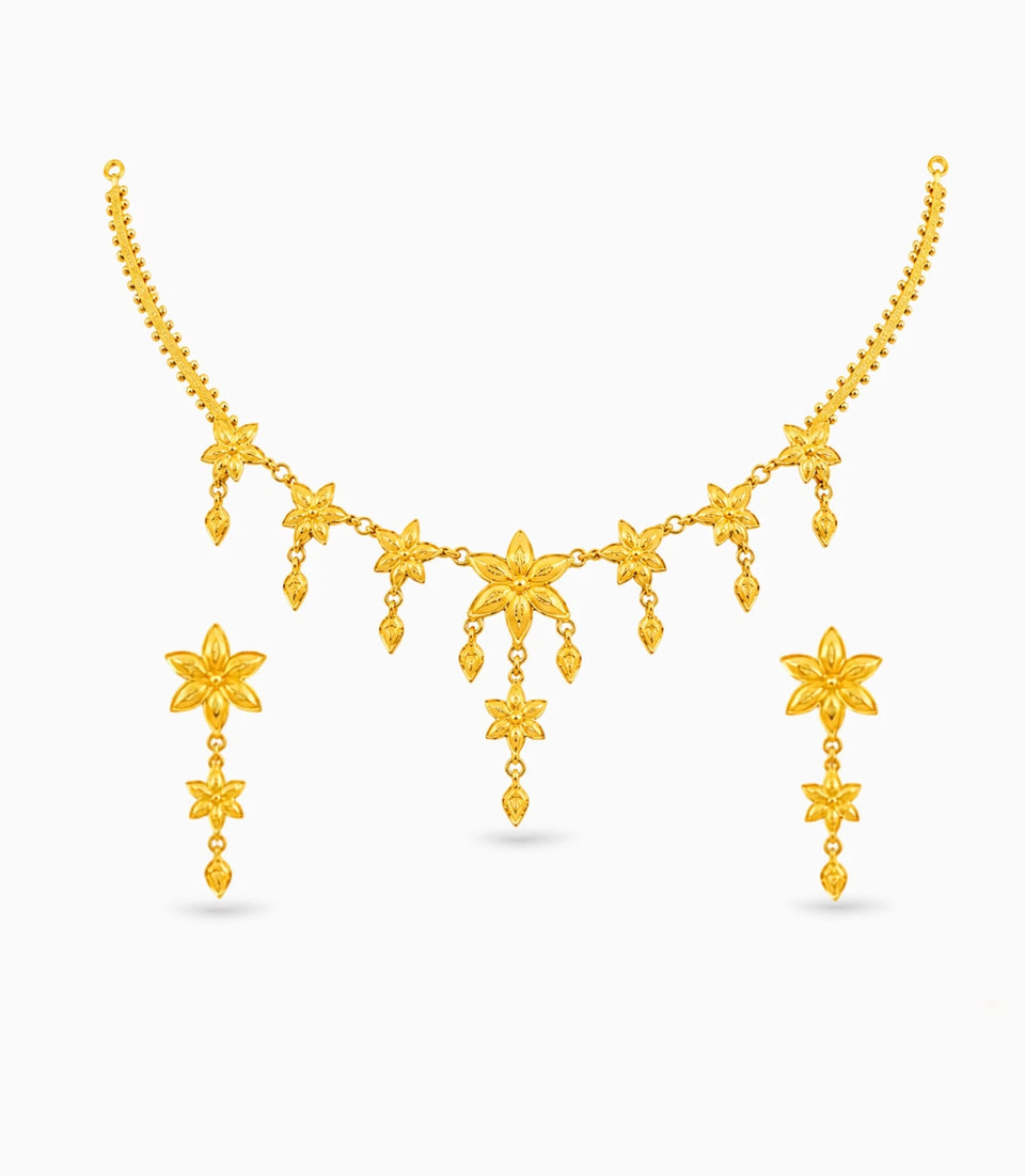 Gold Plated Elegant Floral Motif Necklace Set