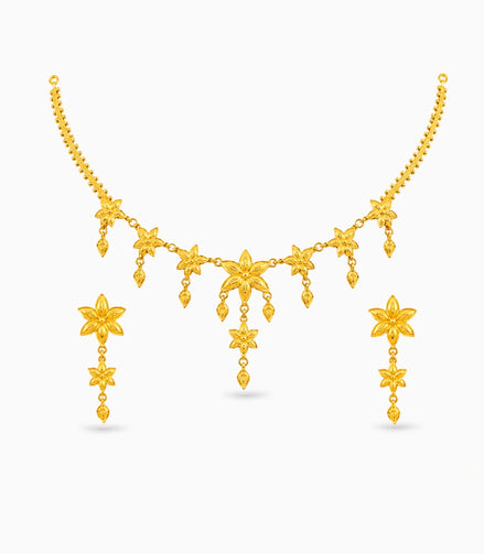Gold Plated Elegant Floral Motif Necklace Set