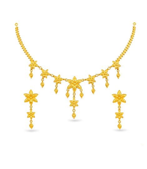 Gold Plated Elegant Floral Motif Necklace Set
