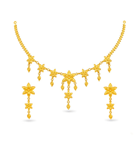 Gold Plated Elegant Floral Motif Necklace Set