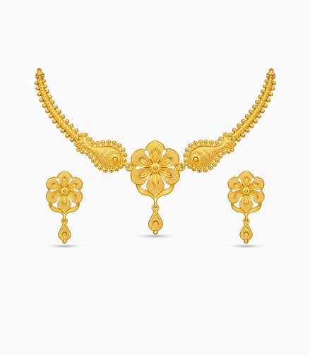 Gold Plated Floral Paisle Choker Set