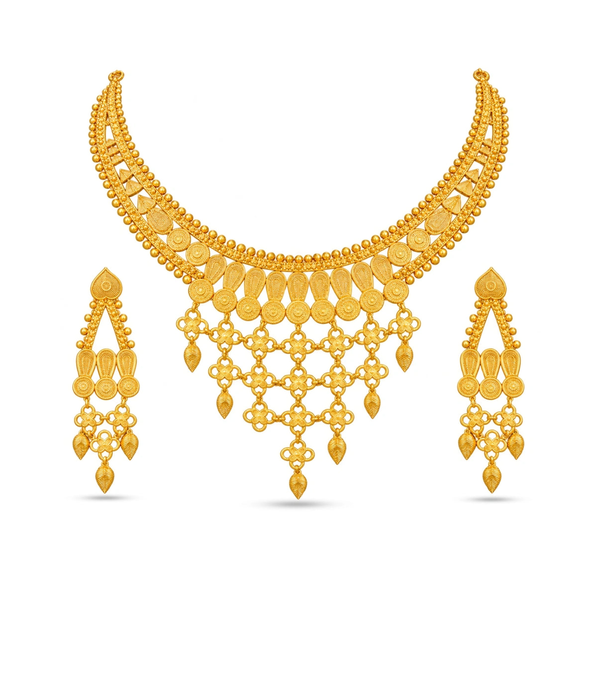 Gold Plated Intricate Mesh Bib Necklace Set