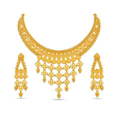 Gold Plated Intricate Mesh Bib Necklace Set