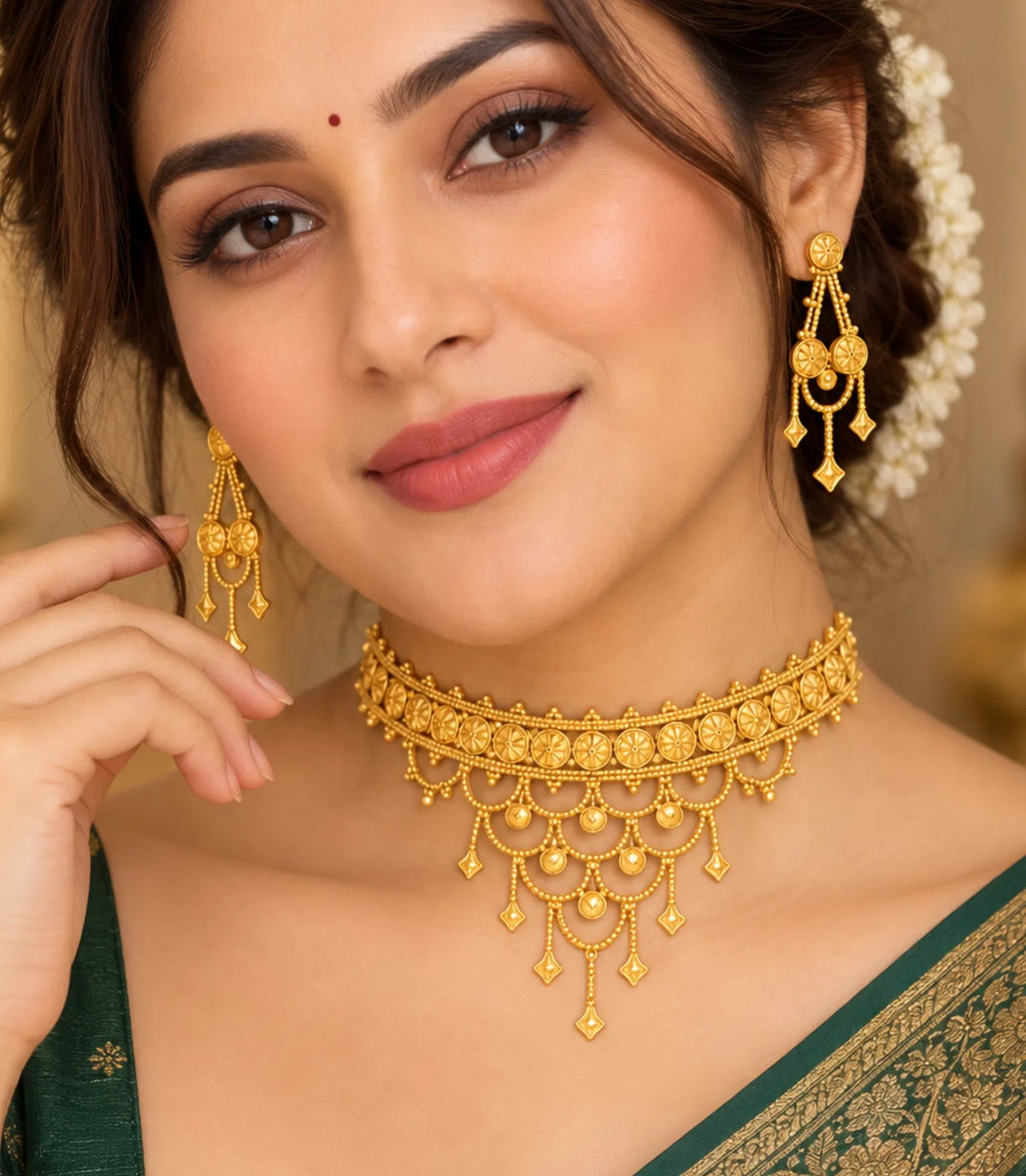 Gold Plated Wedding Chandrika Coin Choker