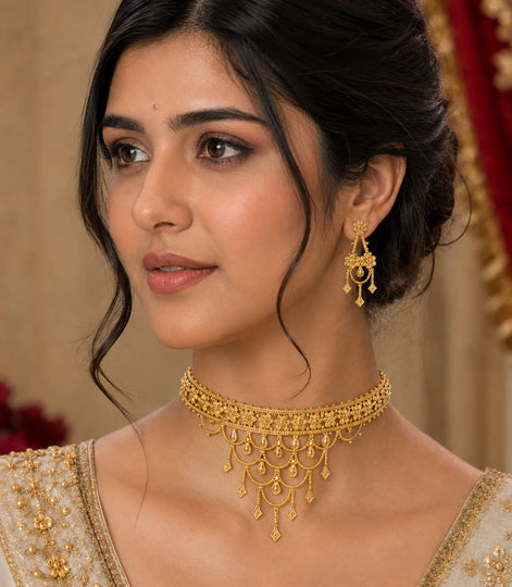 Gold Plated Wedding Floral Coin Choker