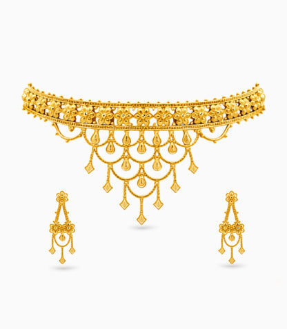 Gold Plated Wedding Floral Coin Choker