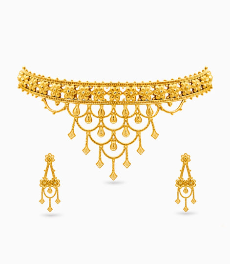Gold Plated Wedding Floral Coin Choker