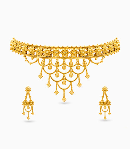Gold Plated Wedding Floral Coin Choker