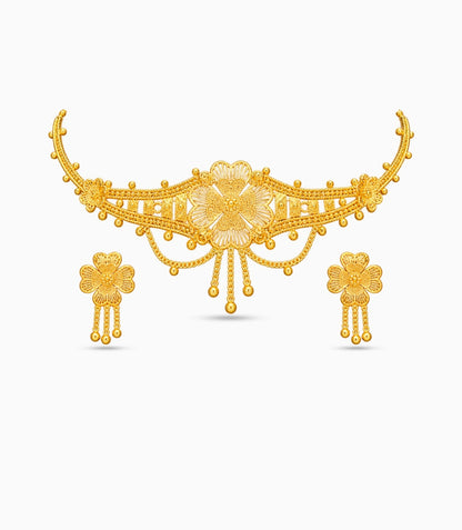 Gold Plated Radial Floral Bloom Choker Set