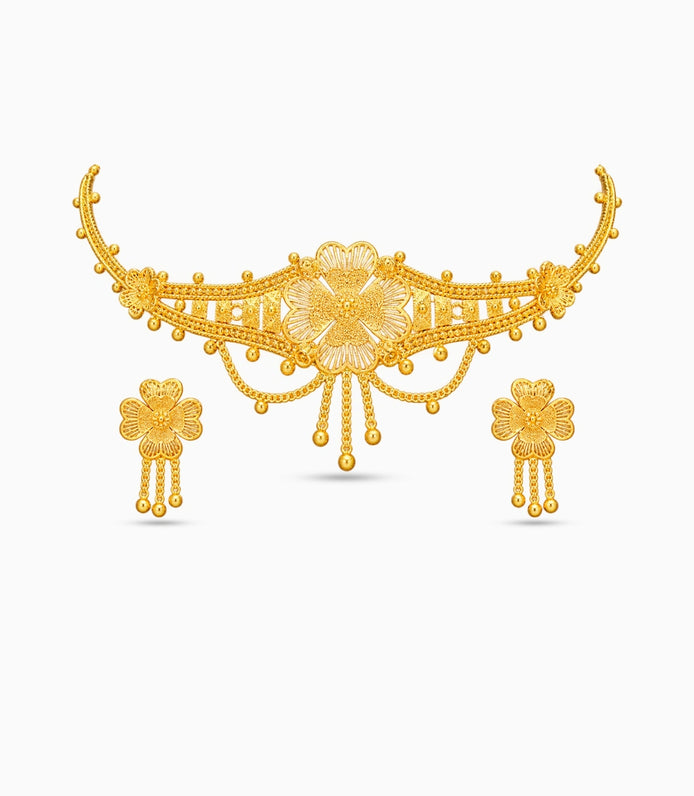 Gold Plated Radial Floral Bloom Choker Set