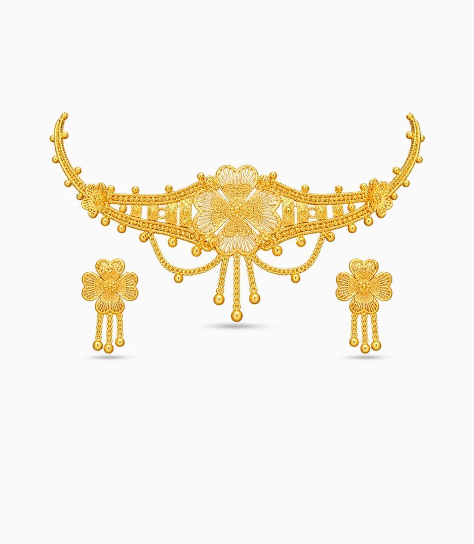 Gold Plated Radial Floral Bloom Choker Set