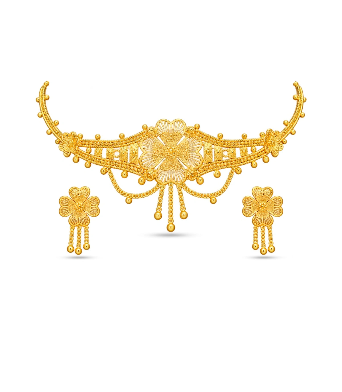 Gold Plated Radial Floral Bloom Choker Set
