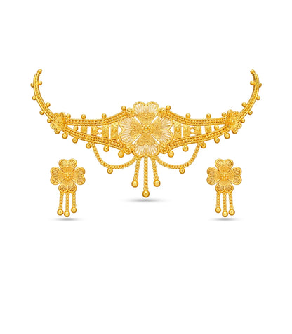 Gold Plated Radial Floral Bloom Choker Set