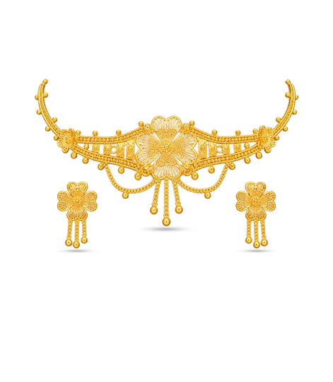 Gold Plated Radial Floral Bloom Choker Set