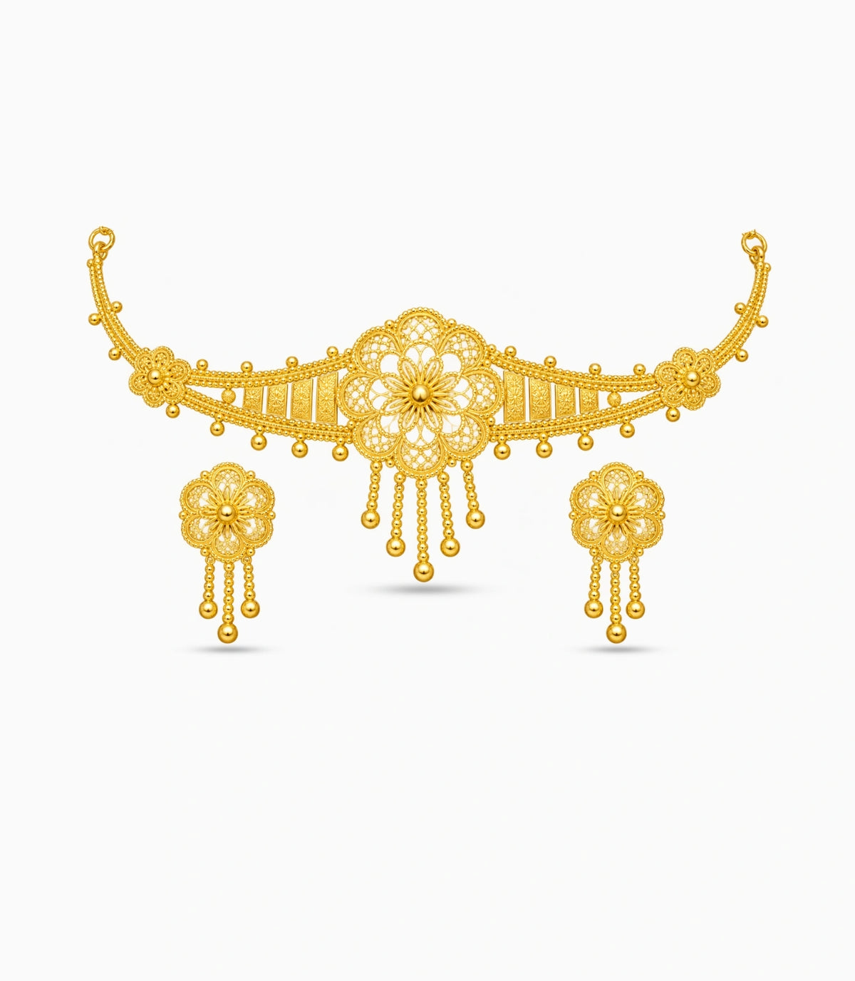 Gold Plated Circular Floral Choker Set