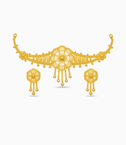 Gold Plated Circular Floral Choker Set