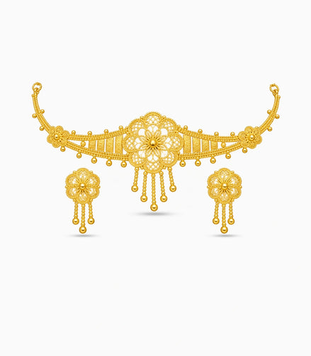 Gold Plated Circular Floral Choker Set