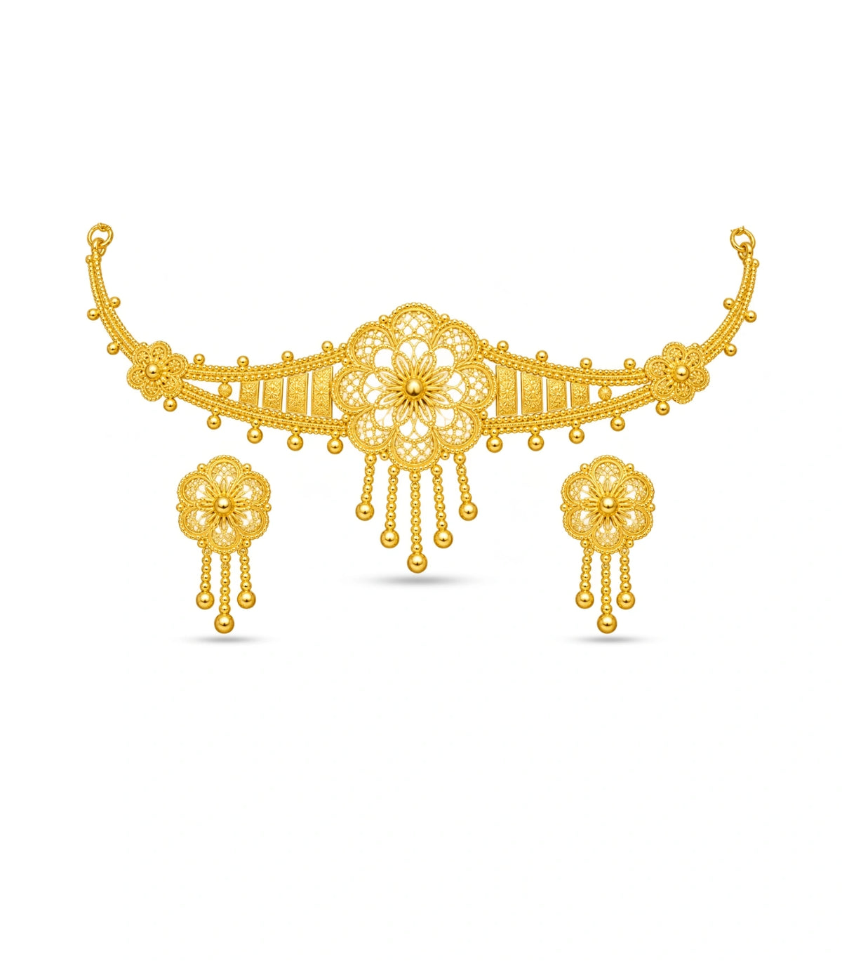 Gold Plated Circular Floral Choker Set