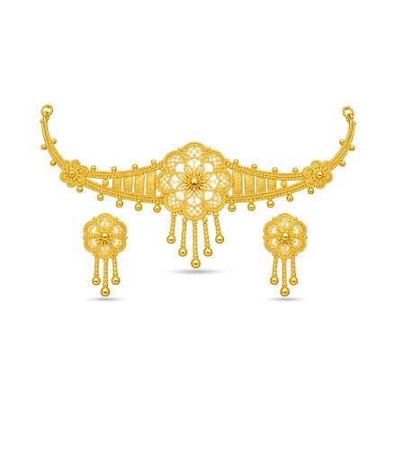 Gold Plated Circular Floral Choker Set