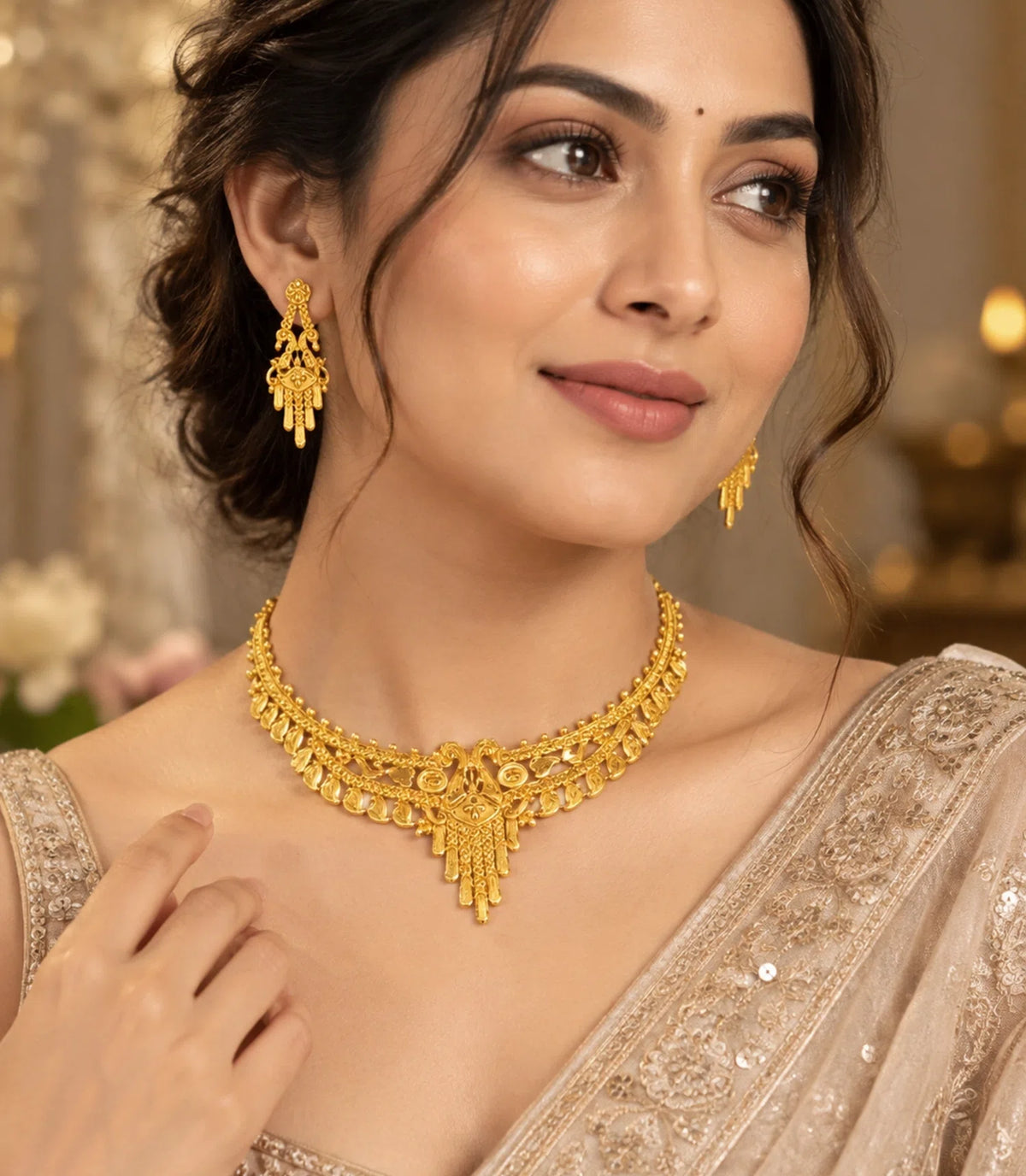 Gold Plated Wedding Peacock Motif Necklace Set