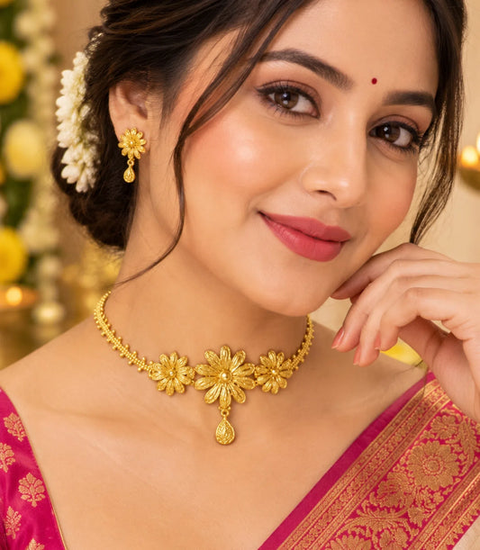 Gold Plated Lightweight Floral Choker