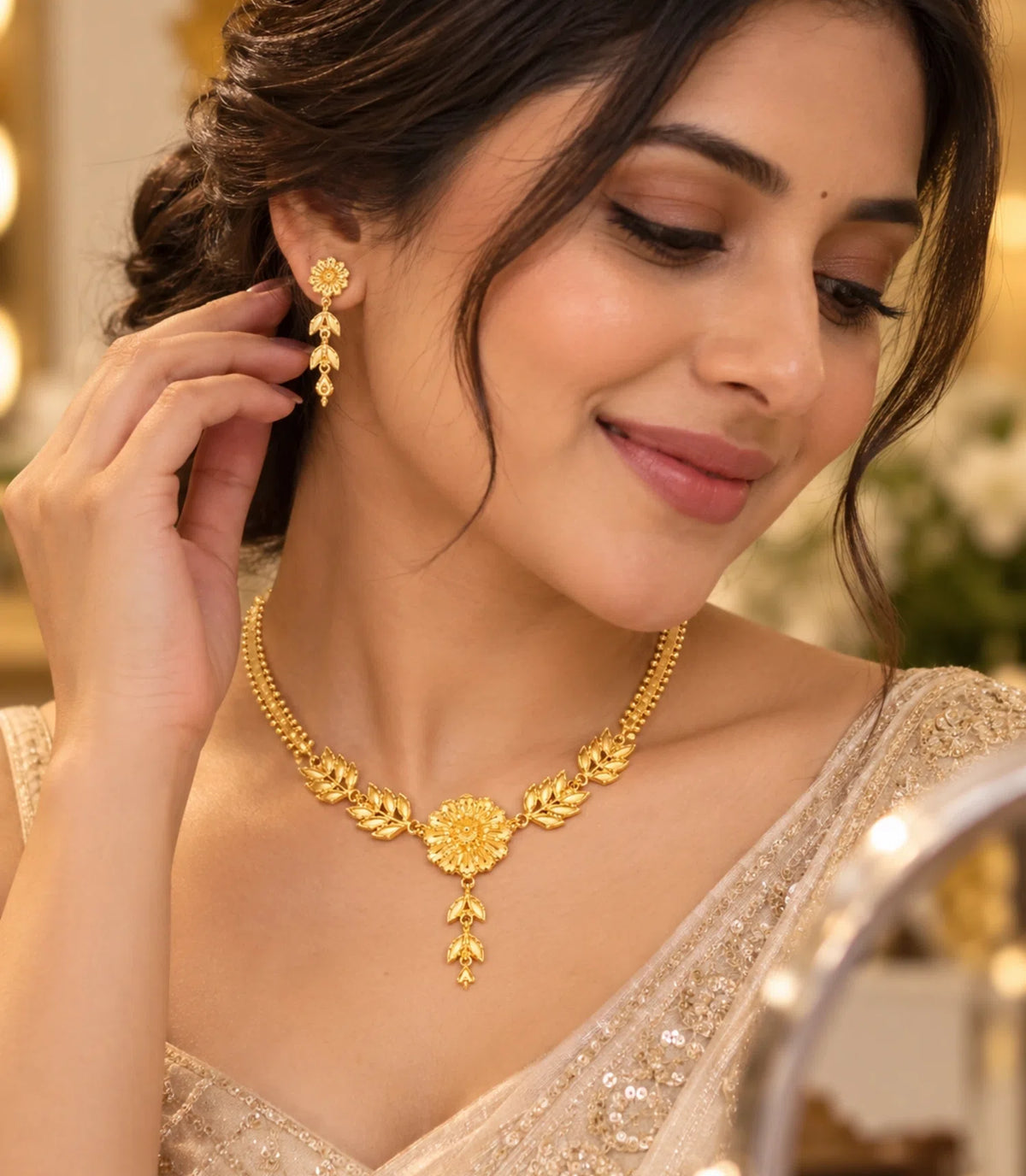 Gold Plated Ethnic Floral Simple Necklace Set