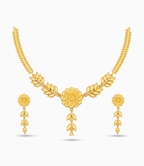 Gold Plated Ethinic Floral Simple Necklace Set