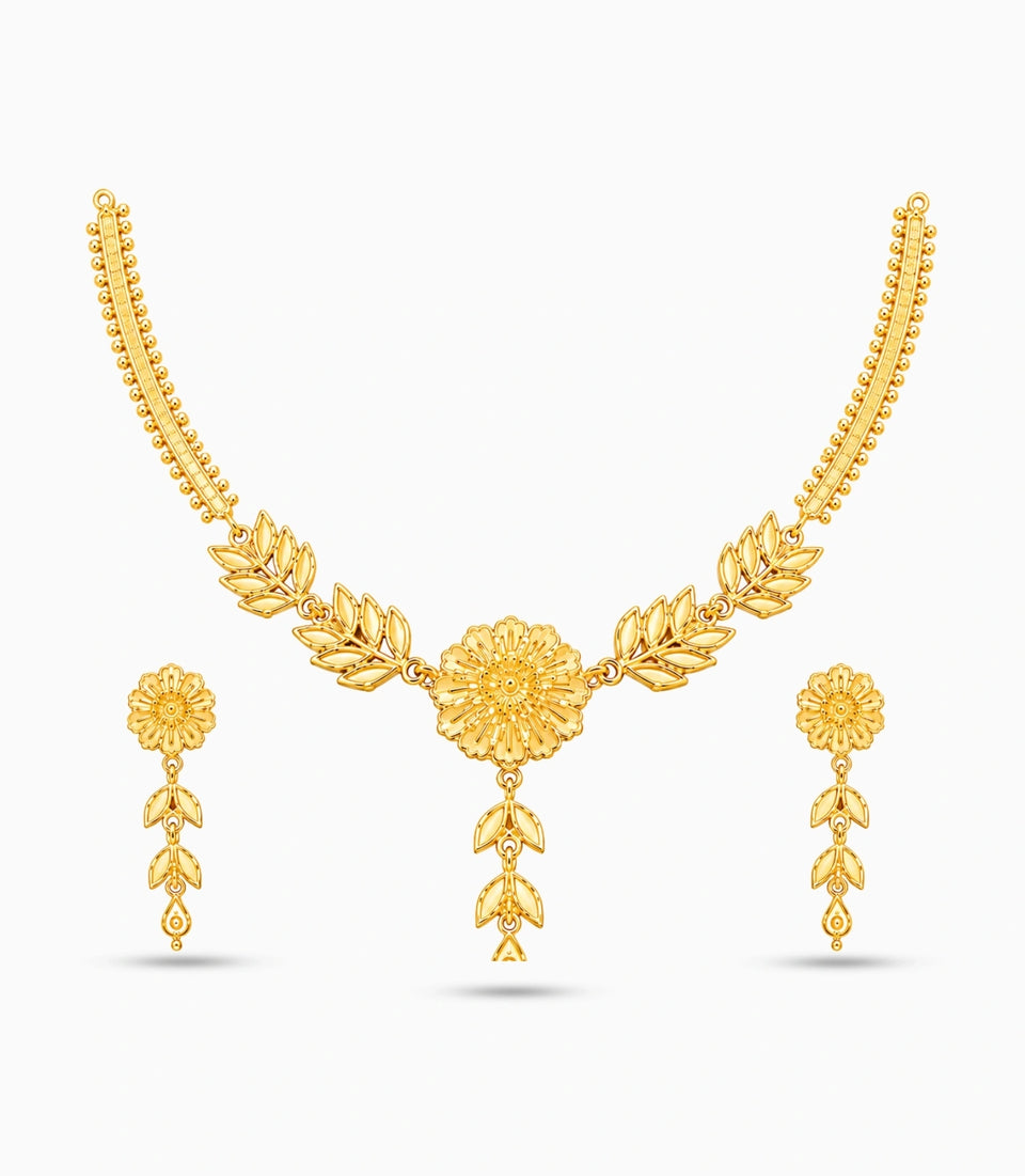 Gold Plated Ethinic Floral Simple Necklace Set