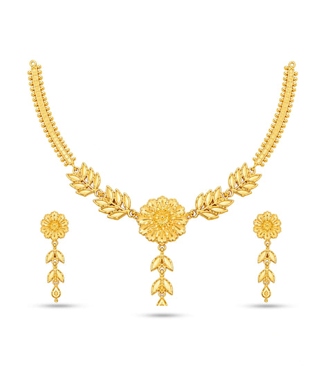 Gold Plated Ethinic Floral Simple Necklace Set