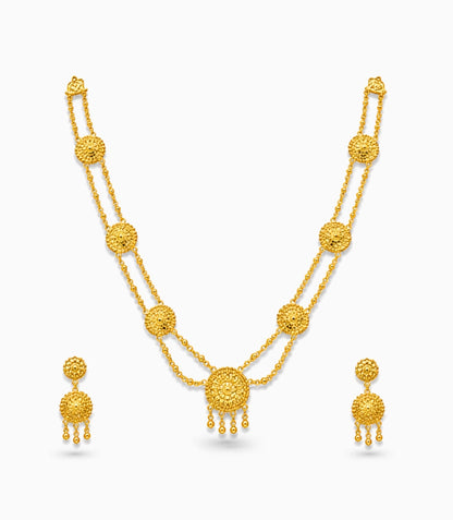 Gold Plated Floral Long Layered Necklace