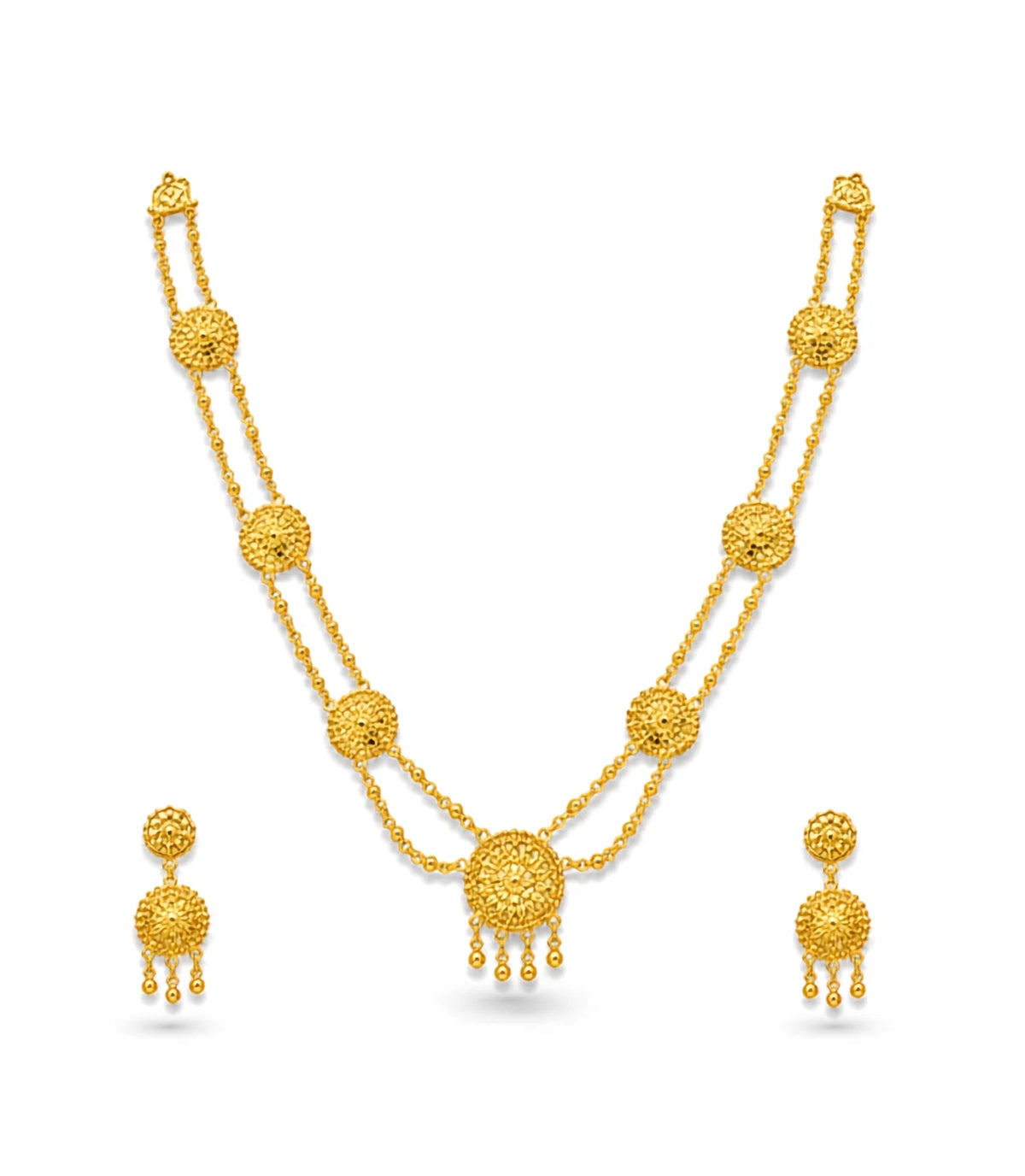 Gold Plated Floral Long Layered Necklace