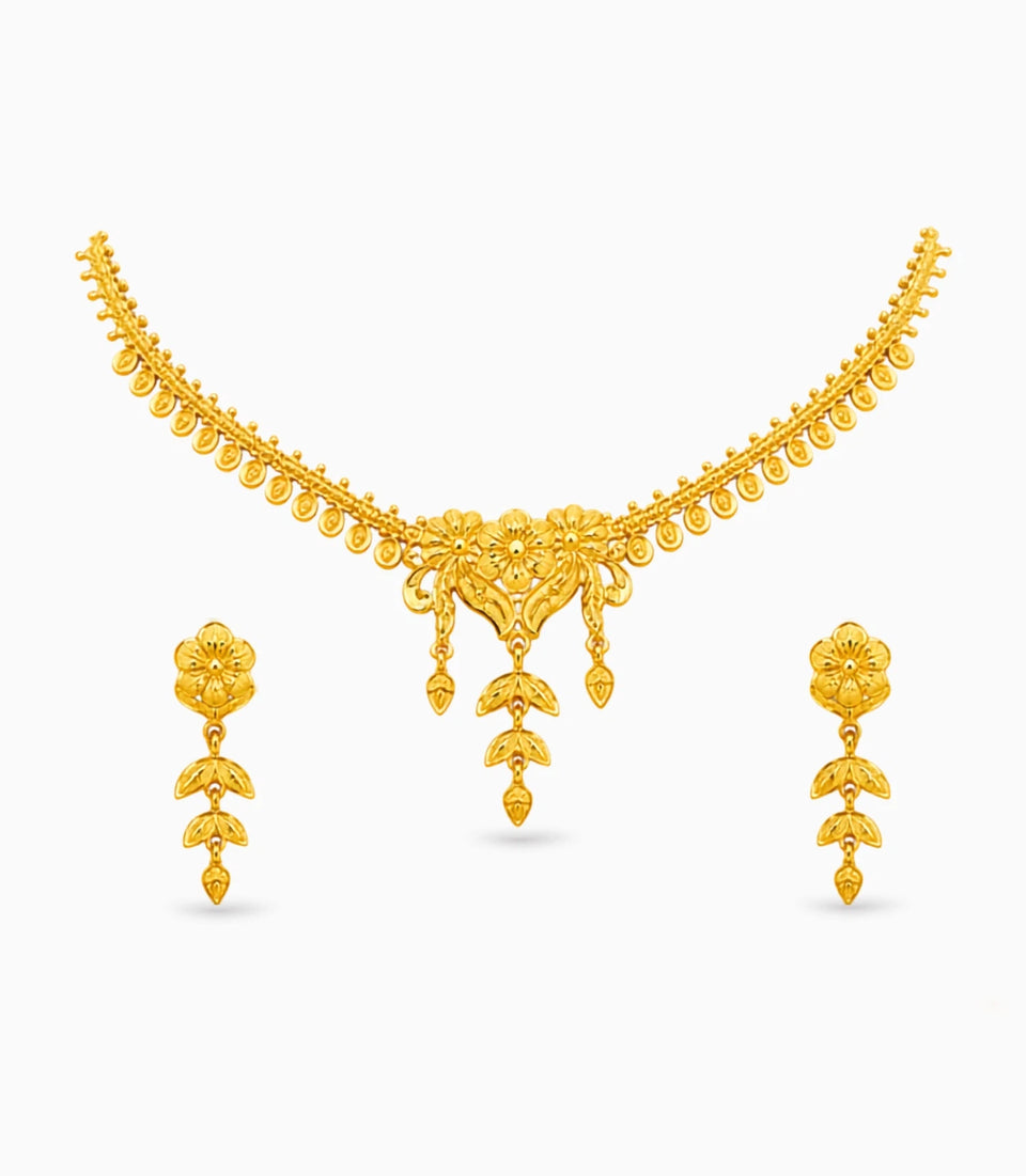 Gold Plated Festive Delicate Leaf Necklace Set