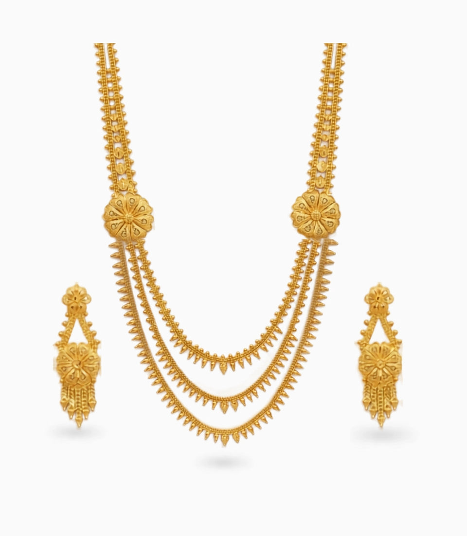 Gold Plated Wedding Layered Floral Long Necklace