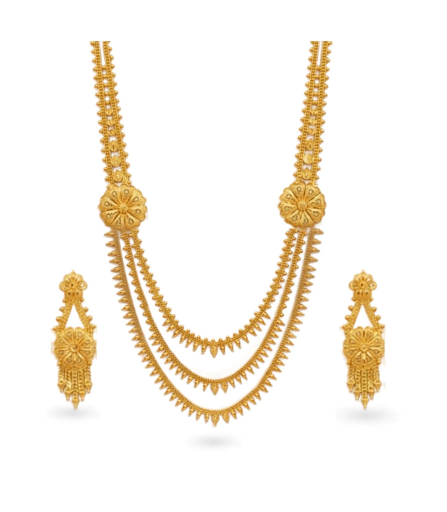 Gold Plated Wedding Layered Floral Long Necklace