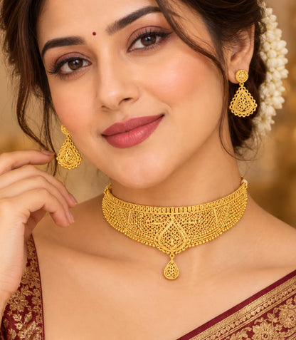Gold Plated Wedding Filigree Choker Set