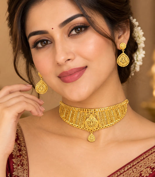 Gold Plated Wedding Paisley Mesh Choker