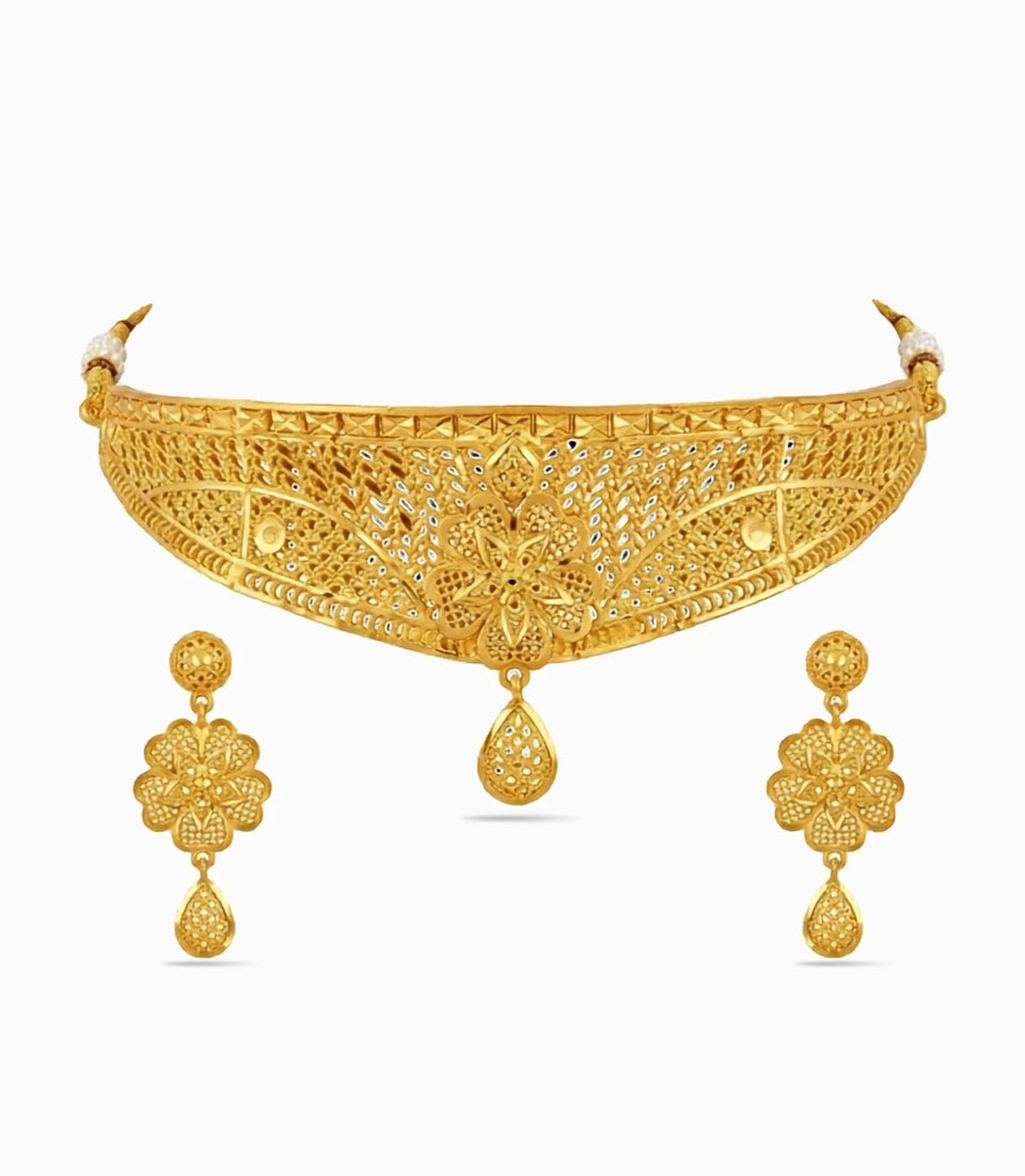 Gold Plated Wedding Floral Filigree Choker