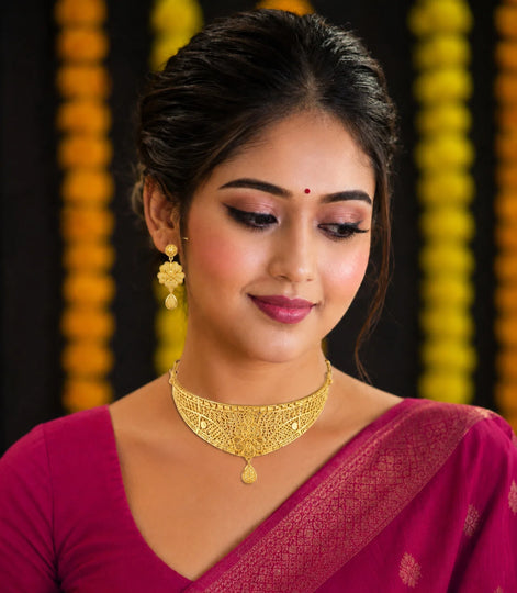 Gold Plated Wedding Floral Filigree Choker