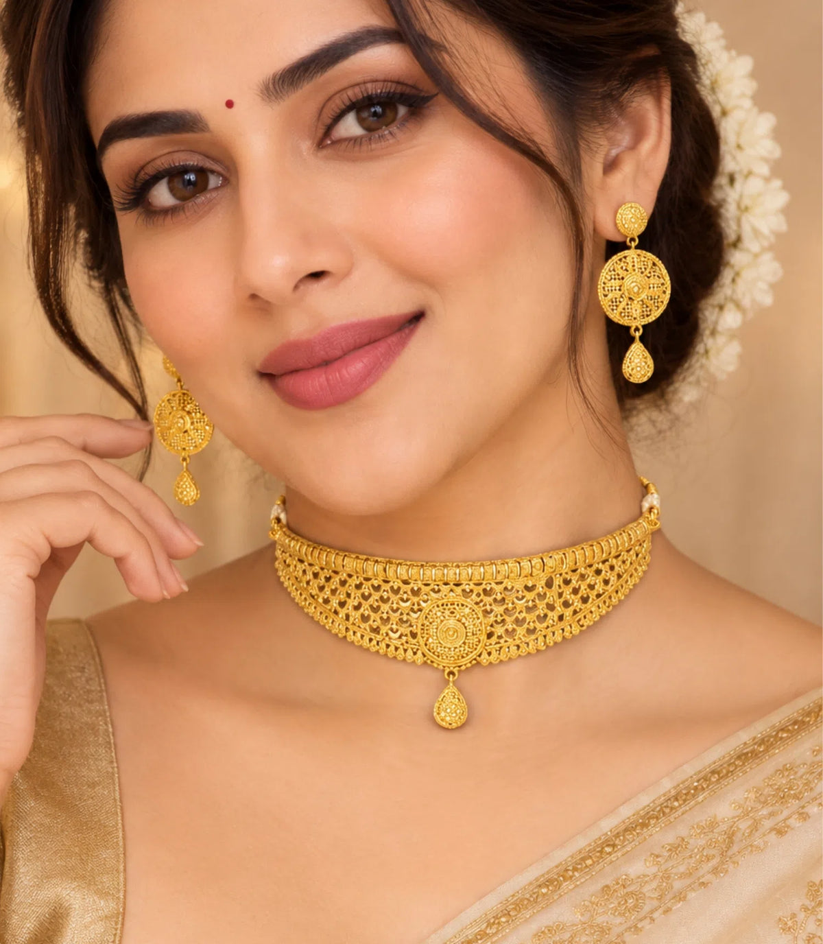 Gold Plated Wedding Moon Crest Choker