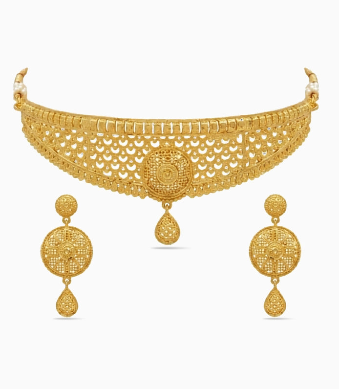 Gold Plated Wedding Moon Crest Choker