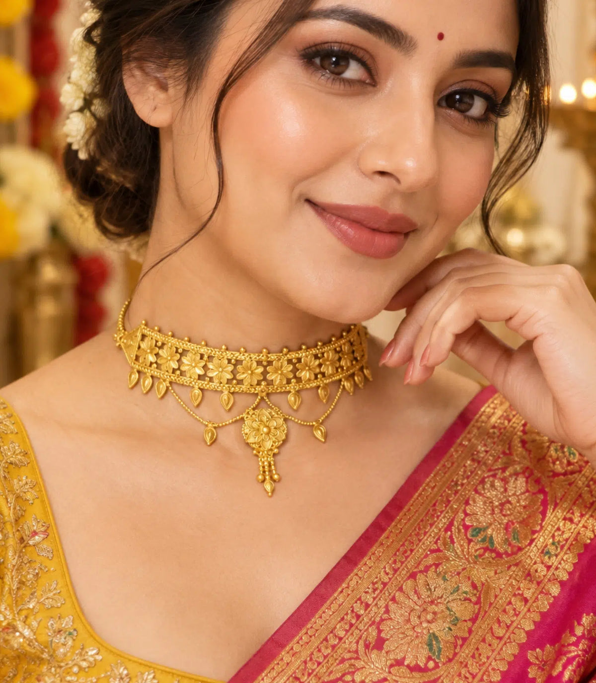 Gold Plated Floral Mesh Choker